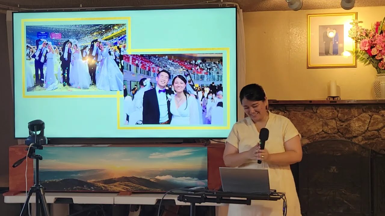 Co-Pastor Jasmine Santoro preaching at the front of the sanctuary